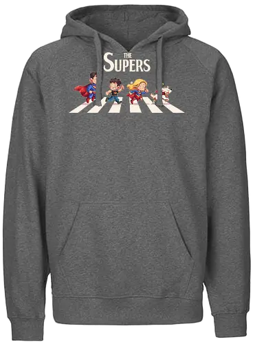 The Supers - super, superheroes, superman, comics, abbey road, parody, krypto, supergirl, superboy, clark kent - Fairtrade Hoodie