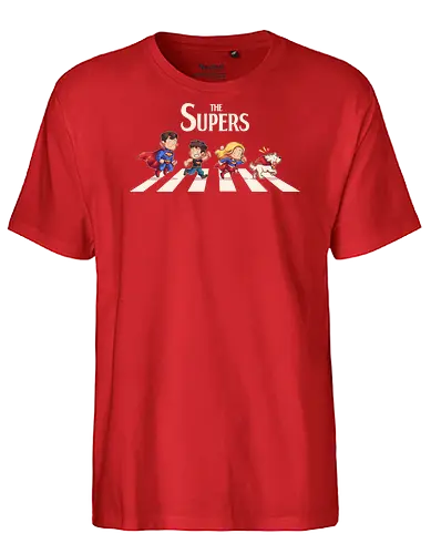 The Supers - super, superheroes, superman, comics, abbey road, parody, krypto, supergirl, superboy, clark kent - Fairtrade T-Shirt
