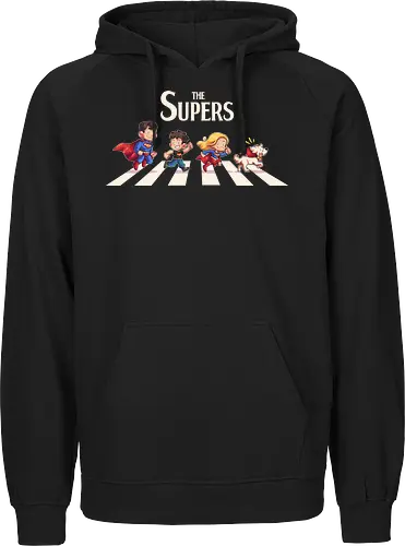 The Supers - super, superheroes, superman, comics, abbey road, parody, krypto, supergirl, superboy, clark kent - Fairtrade Hoodie