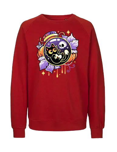 Halloween Bottled Kitten - black cat, autumn, creepy cute, skull, pumpkin season, halloween, gothic, potion bottle, pastel goth, spooky cute, witchy vibes, fall, magic, kawaii - Fairtrade Sweatshirt