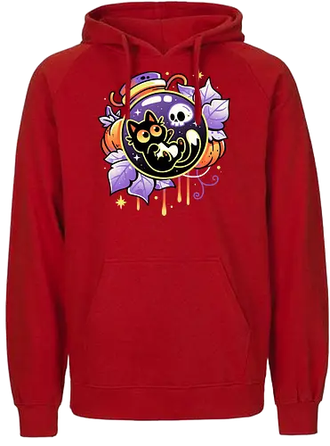 Halloween Bottled Kitten - black cat, autumn, creepy cute, skull, pumpkin season, halloween, gothic, potion bottle, pastel goth, spooky cute, witchy vibes, fall, magic, kawaii - Fairtrade Hoodie