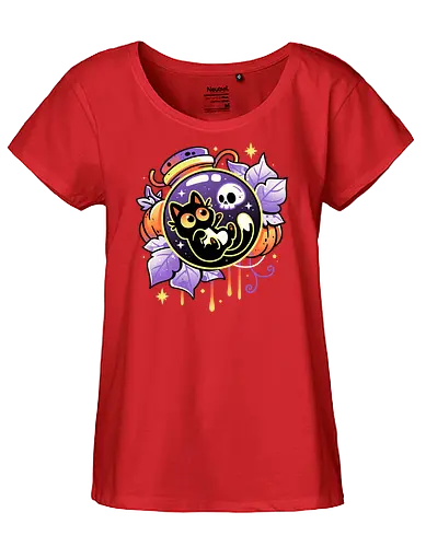 Halloween Bottled Kitten - black cat, autumn, creepy cute, skull, pumpkin season, halloween, gothic, potion bottle, pastel goth, spooky cute, witchy vibes, fall, magic, kawaii - Fairtrade Girl Shirt