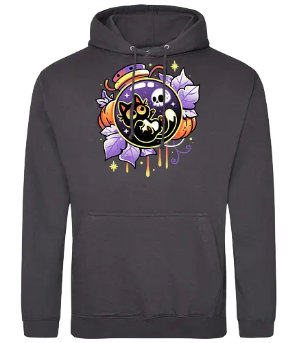 Halloween Bottled Kitten - black cat, autumn, creepy cute, skull, pumpkin season, halloween, gothic, potion bottle, pastel goth, spooky cute, witchy vibes, fall, magic, kawaii - Standard Hoodie