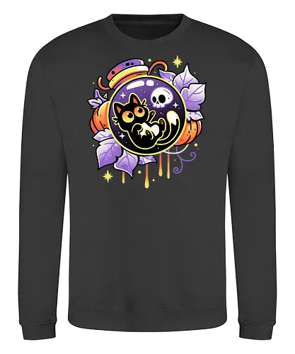 Halloween Bottled Kitten - black cat, autumn, creepy cute, skull, pumpkin season, halloween, gothic, potion bottle, pastel goth, spooky cute, witchy vibes, fall, magic, kawaii - Sweatshirt