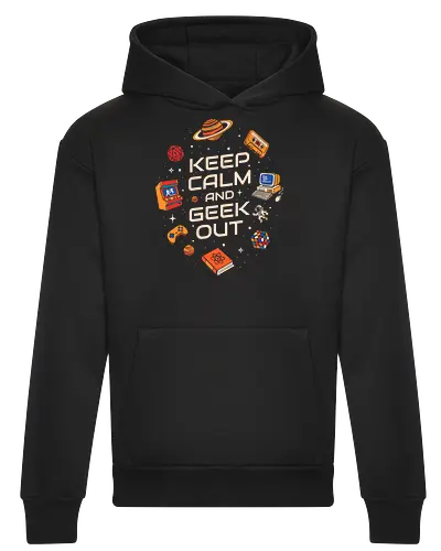 Keep Calm And Geek Out - geek, astronaut, book, casette, computer, developer, gamer, humor, music, nerd, programmer, retro, scifi, video game, vintage - Heavyweight Hoodie