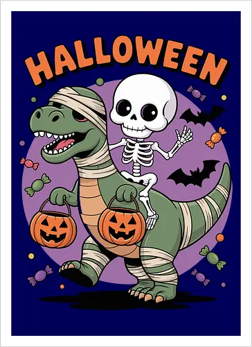 Halloween Dinosaur and Skeleton 
