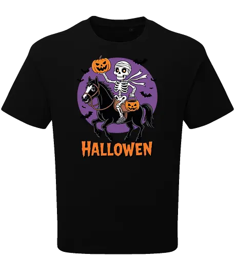 Halloween Skeleton Trick-or-Treating on a Horse Art
