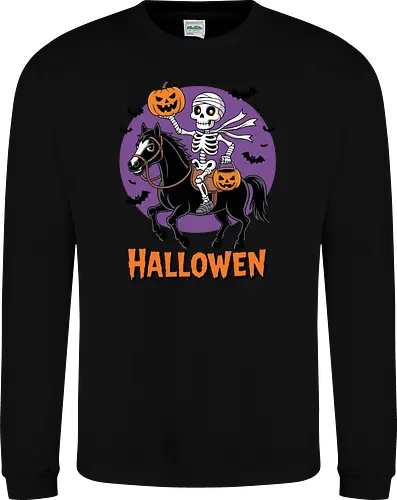 Halloween Skeleton Trick-or-Treating on a Horse Art