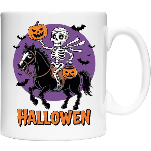 Halloween Skeleton Trick-or-Treating on a Horse Art