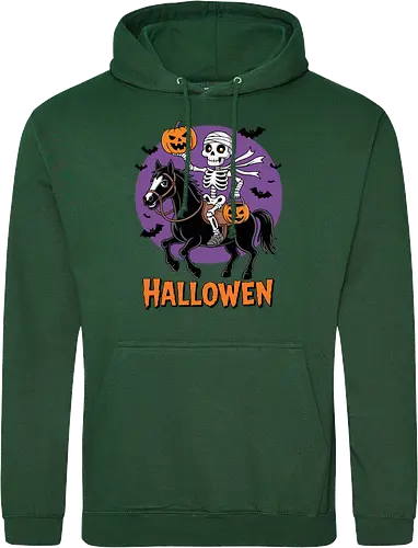Halloween Skeleton Trick-or-Treating on a Horse Art
