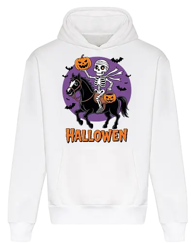 Halloween Skeleton Trick-or-Treating on a Horse Art