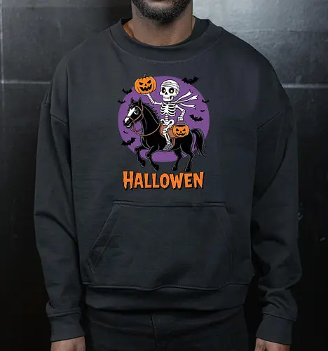 Halloween Skeleton Trick-or-Treating on a Horse Art