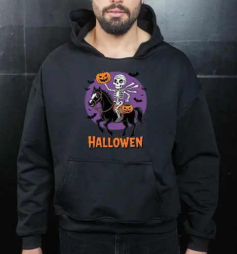 Halloween Skeleton Trick-or-Treating on a Horse Art