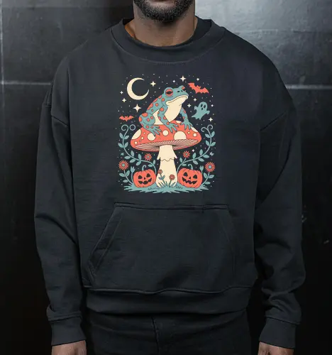 Spooky Cute Halloween Frog on Mushroom 