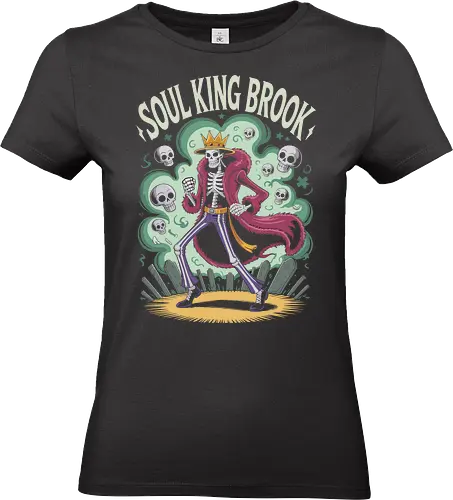 Soul King Brook Pirate Rockstar Skeleton Art - Soul King Brook, Pirate, skeleton, musician, rockstar, anime, manga, Yohohoho, Brook, music, pirate, anime art, fan merchandise, dead bones, afro, king, musical notes, anime fan - Standard T-Shirt (Women)