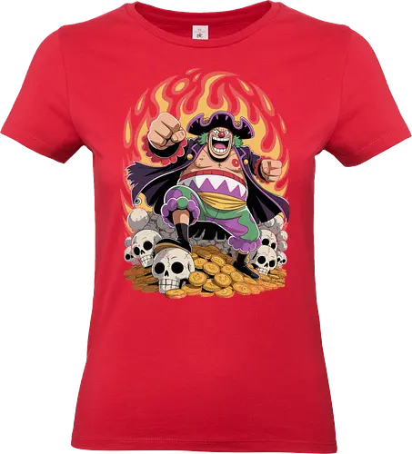 Buggy the Clown Pirate Pirate King Treasure Art - Pirate, anime, manga, pirate, treasure, gold coins, skulls, pirate king, Shichibukai, anime art, fan merchandise, Grand Line, Chop-Chop Fruit, villain, anime print, Japanese animation, shonen, clown pirate, The Clown, Pirates - Standard T-Shirt (Women)