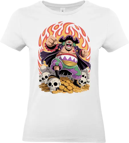 Buggy the Clown Pirate Pirate King Treasure Art - Pirate, anime, manga, pirate, treasure, gold coins, skulls, pirate king, Shichibukai, anime art, fan merchandise, Grand Line, Chop-Chop Fruit, villain, anime print, Japanese animation, shonen, clown pirate, The Clown, Pirates - Standard T-Shirt (Women)