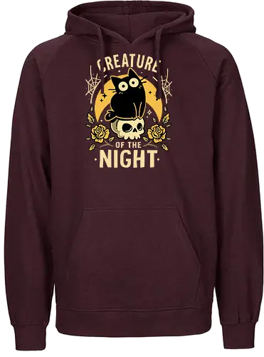 Gothic Night Cat - black cat, skull lover, halloween, spooky cat, creepy cute, gothic vibes, horror cat, creature of the night, witchy, crescent moon, lunar, nocturnal, quirky cat, roses, occult - Fairtrade Hoodie