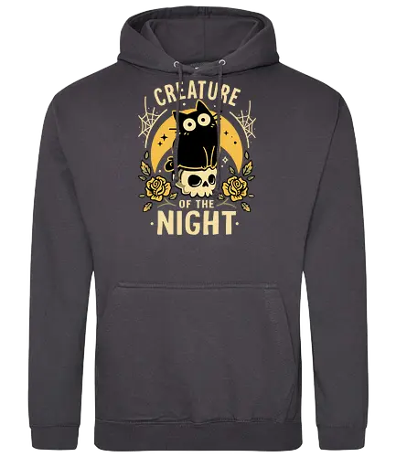 Gothic Night Cat - black cat, skull lover, halloween, spooky cat, creepy cute, gothic vibes, horror cat, creature of the night, witchy, crescent moon, lunar, nocturnal, quirky cat, roses, occult - Standard Hoodie