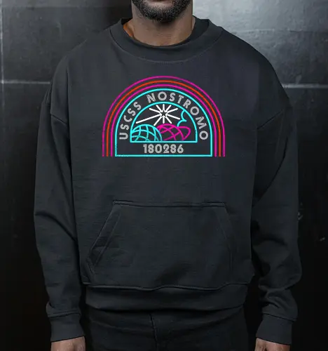 Retro Nostromo - Alien, Weyland yutani, xenomorph, yutani, colonial marines, headless hope, lv 426, lv426, Prometheus, Romulus, Weyland, facehugger, retro neon - Cropped Sweatshirt
