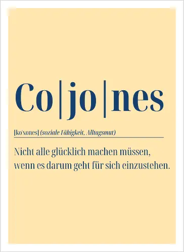 Cojones-Definition für Dummys-Rückendruck (blaue Schrift)