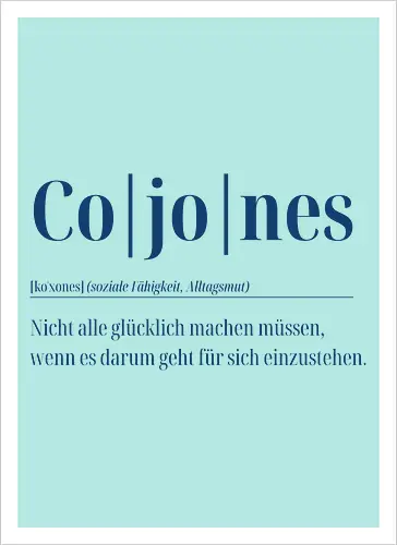 Cojones-Definition für Dummys-Rückendruck (blaue Schrift)