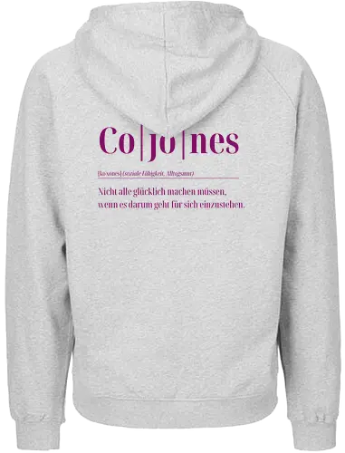 Cojones- Definition - Rückendruck - Cojones, Statement Shirt, Alltagsmut, Soziale Fähigkeit, Für sich einstehen, Selbstvertrauen, Innere Stärke, mut zeigen, Selbstbewusstsein, Mentale Klarheit, Haltung zeigen, Empowerment, Stärke tragen, Motivation, Mindset Shirt - Fairtrade Hoodie