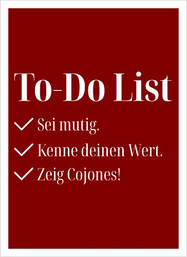 Cojones-To-Do List -Pocketdruck (helle Schrift)
