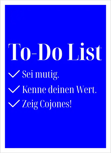 Cojones-To-Do List -Pocketdruck (helle Schrift)