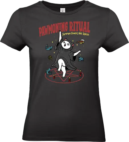 Pawmoning Ritual - cat, ritual, pawmoning, summoning, summon, humor, funny, Halloween, snacks, eat, dark, kawaii - Standard T-Shirt (Women)