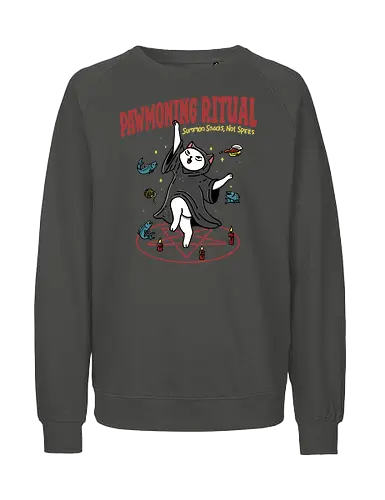 Pawmoning Ritual - cat, ritual, pawmoning, summoning, summon, humor, funny, Halloween, snacks, eat, dark, kawaii - Fairtrade Sweatshirt