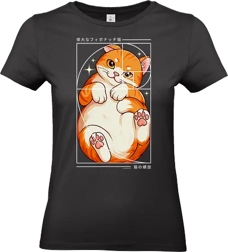 Die Katze der Fibonacci-Spirale - Fibonacci-Spirale, Geek, geometrisch, Fibonacci-Geometrie, Goldener Schnitt, Große Welle, Illustration, Japan, Japanische Kunst, Kätzchen, Neko, Pfote, lm2kone, Ästhetik, Anime, Schwarz-Weiß, Katze, Katzenliebhaber, süß, Fibonacci, Fibonacci-Folge - Standard T-Shirt (Women)