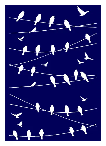 Vögel Linien Minimalistisch - Blau