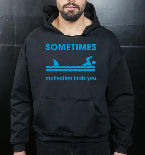 Sometimes Motivation Finds You" Funny Shark Swimmer Art