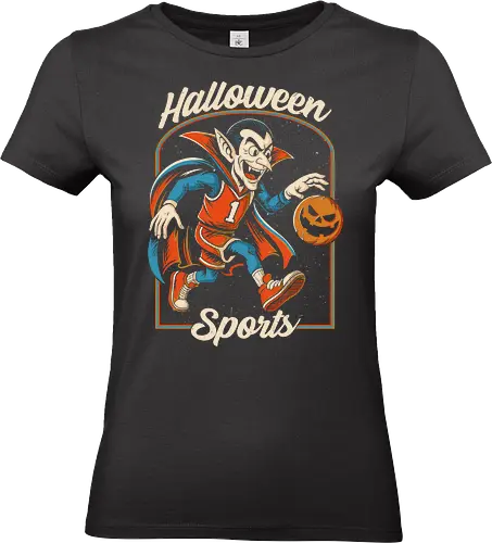 Halloween Sports - halloween sports, funny vampire, basketball halloween, spooky basketball, halloween humor, retro halloween art, vampire athlete, horror sports, halloween basketball gift, halloween tee, halloween poster, basketball with pumpkin, dark humor halloween, vintage vampire design - Standard T-Shirt (Women)