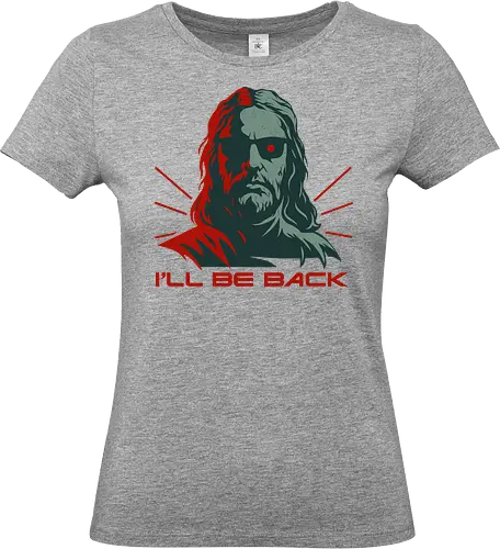 I'LL BE BACK - monochrome, fusion, iconic, bold, statement, graphic, stylized, shadow, red accents, phrase - Standard T-Shirt (Women)
