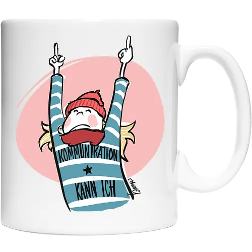 Ringeldinger "Kommunikation .." - Ringelpullisprüche, Ringeldinger, streifenweise, Spruch, Weisheit, Motivation, Ringelpulli, Sprüche Shirt, Cartoon Illustration, Statement Shirt, Handgezeichnet, Humor, Kommunikation, Selbstironie, Streifenpulli, Spruchshirt deutsch - Cup