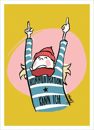 Ringeldinger "Kommunikation .." - Ringelpullisprüche, Ringeldinger, streifenweise, Spruch, Weisheit, Motivation, Ringelpulli, Sprüche Shirt, Cartoon Illustration, Statement Shirt, Handgezeichnet, Humor, Kommunikation, Selbstironie, Streifenpulli, Spruchshirt deutsch - Artprint