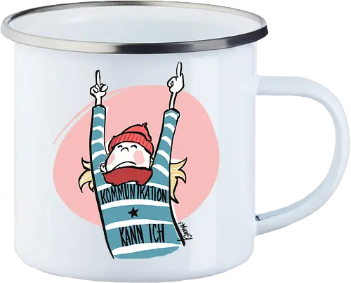 Ringeldinger "Kommunikation .." - Ringelpullisprüche, Ringeldinger, streifenweise, Spruch, Weisheit, Motivation, Ringelpulli, Sprüche Shirt, Cartoon Illustration, Statement Shirt, Handgezeichnet, Humor, Kommunikation, Selbstironie, Streifenpulli, Spruchshirt deutsch - Enamel Mug