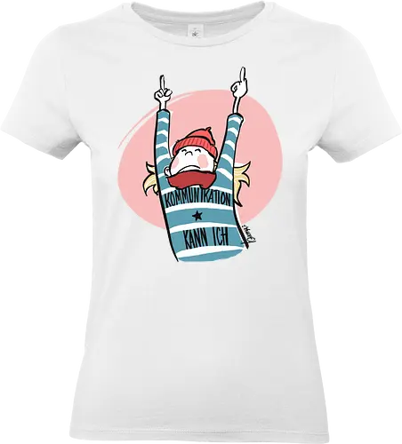 Ringeldinger "Kommunikation .." - Ringelpullisprüche, Ringeldinger, streifenweise, Spruch, Weisheit, Motivation, Ringelpulli, Sprüche Shirt, Cartoon Illustration, Statement Shirt, Handgezeichnet, Humor, Kommunikation, Selbstironie, Streifenpulli, Spruchshirt deutsch - Standard T-Shirt (Women)