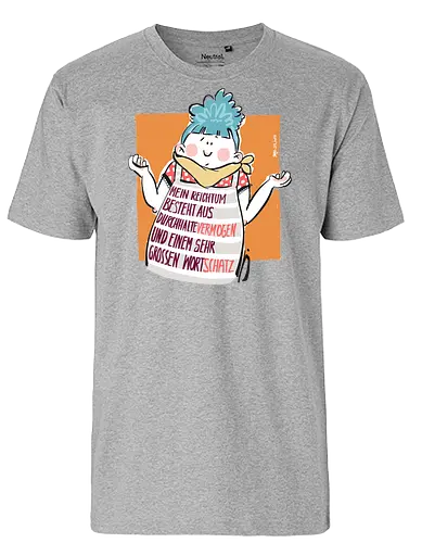 Ringeldinger "Mein Vermögen .." - Ringelpullisprüche, Ringeldinger, streifenweise, Spruch, Wortschatz, Weisheit, Motivation, Ringelpulli, Sprüche Shirt, Cartoon Illustration, Statement Shirt, Handgezeichnet, Humor, Selbstironie, Streifenpulli, Spruchshirt deutsch - Fairtrade T-Shirt