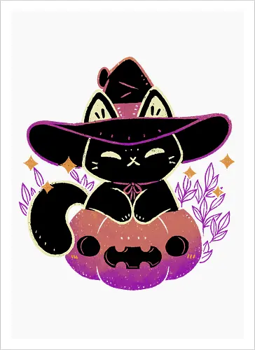 Cute Halloween Cat on Pumpkin