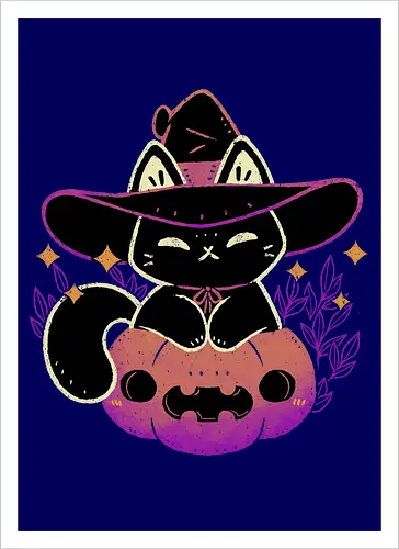 Cute Halloween Cat on Pumpkin
