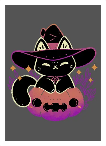Cute Halloween Cat on Pumpkin