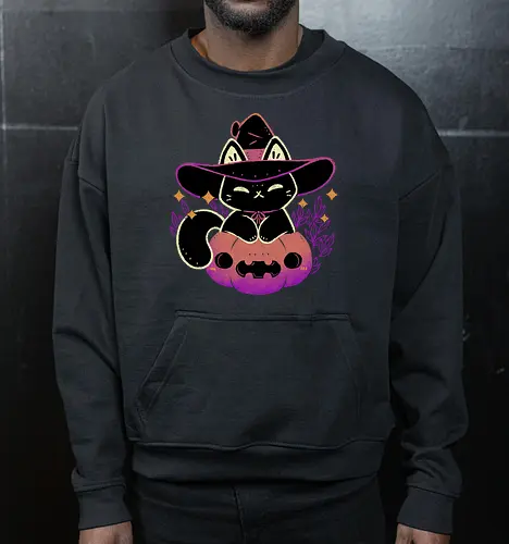 Cute Halloween Cat on Pumpkin