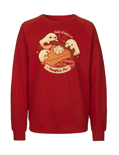 Fall Vibes and Pumpkin Pie Halloween - pumpkin pie, cute ghost, halloween, pumpkin, fall, autumn, warm, food, cake, cinnamon, cozy, kawaii ghost, spooky cute, cream, xmorfina - Fairtrade Sweatshirt