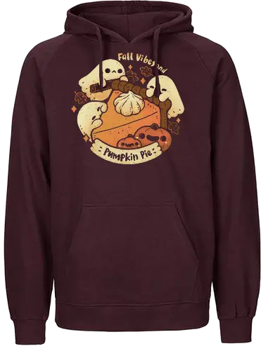 Fall Vibes and Pumpkin Pie Halloween - pumpkin pie, cute ghost, halloween, pumpkin, fall, autumn, warm, food, cake, cinnamon, cozy, kawaii ghost, spooky cute, cream, xmorfina - Fairtrade Hoodie