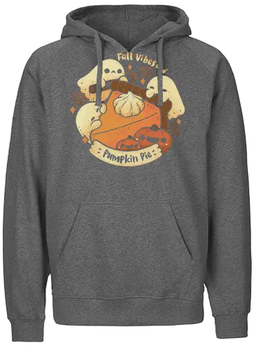 Fall Vibes and Pumpkin Pie Halloween - pumpkin pie, cute ghost, halloween, pumpkin, fall, autumn, warm, food, cake, cinnamon, cozy, kawaii ghost, spooky cute, cream, xmorfina - Fairtrade Hoodie