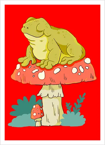 Frosch auf Pilz