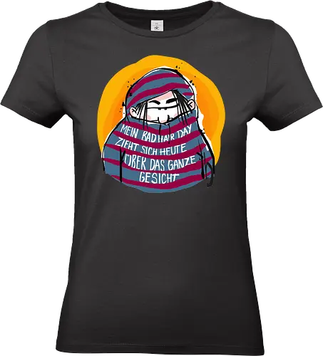 Ringeldinger "Mein Bad Hair Day .." - Ringelpullisprüche, Ringeldinger, streifenweise, Spruch, Weisheit, Motivation, Ringelpulli, Sprüche Shirt, Cartoon Illustration, Badhairday, Style, Beauty, Statement Shirt, Handgezeichnet, Humor, Selbstironie, Streifenpulli, Spruchshirt deutsch - Standard T-Shirt (Women)